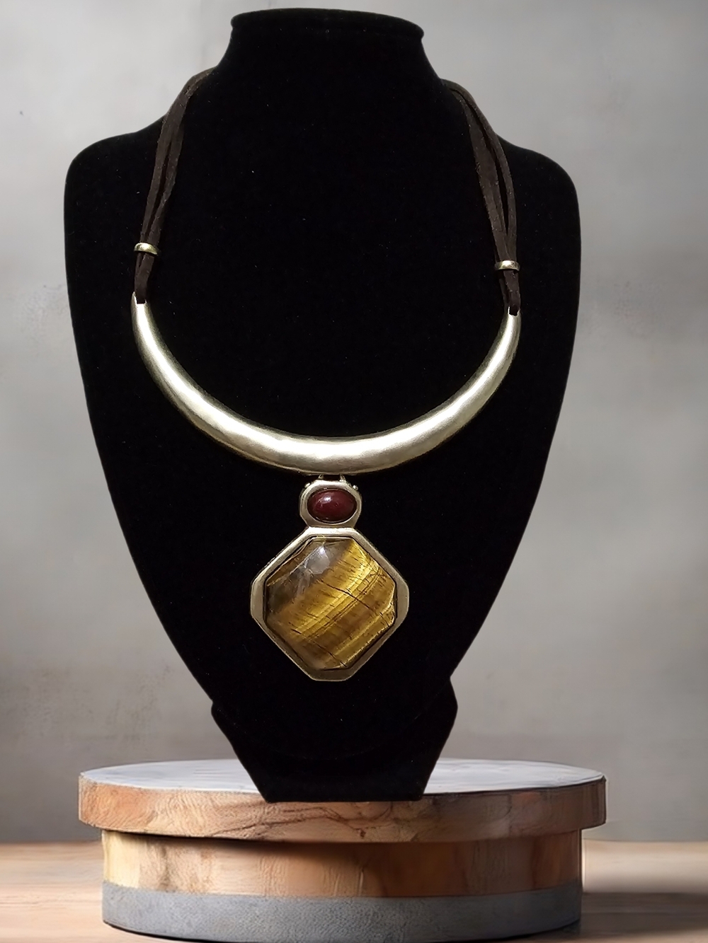 Chico's Gold-Tone Necklace with Brown Tiger Eye and Red Accent